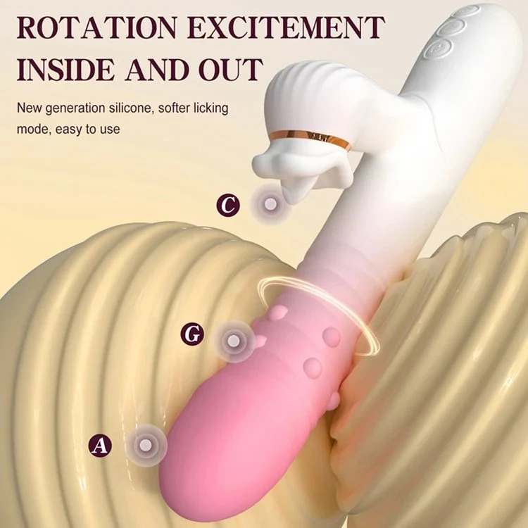 Lips Licking Rabbit Vibration Female Masturbation Telescopic Dildo Massager Sex Toys for Women