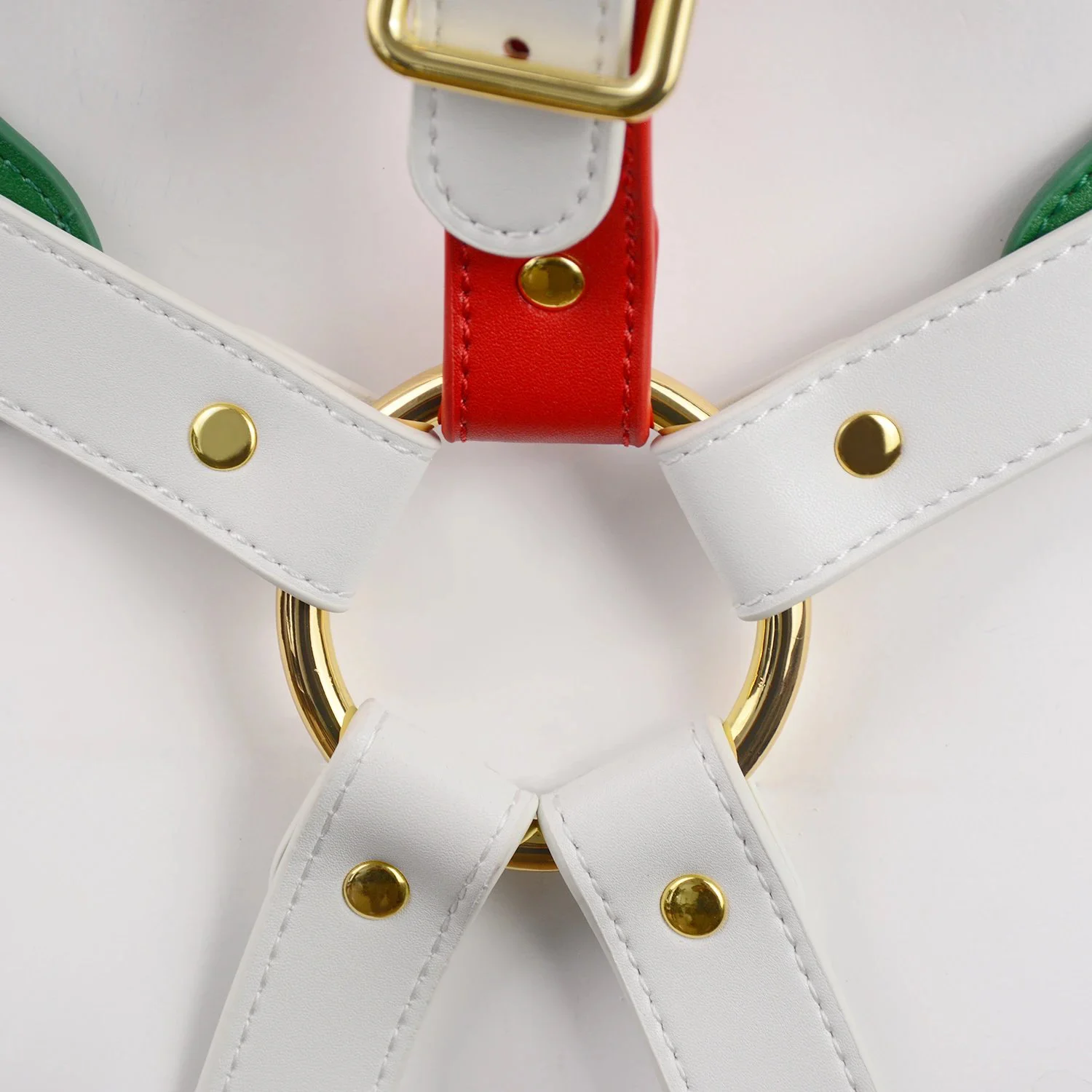Christmas-themed leather restraints designed for female body bondage during roleplay to enhance sexual experiences