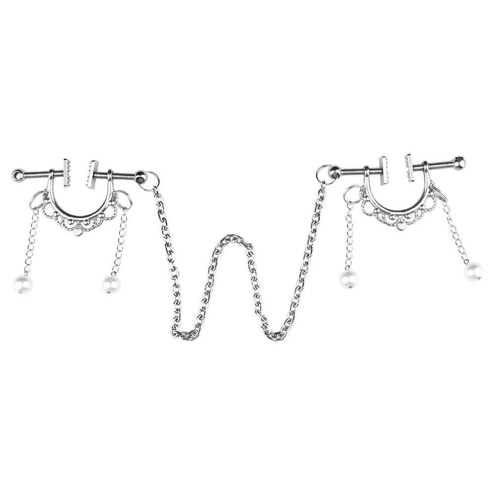 Circle Breast Ring Silver Nipple Clamps with Pearl Chain Erotic Matching Accessories for Women