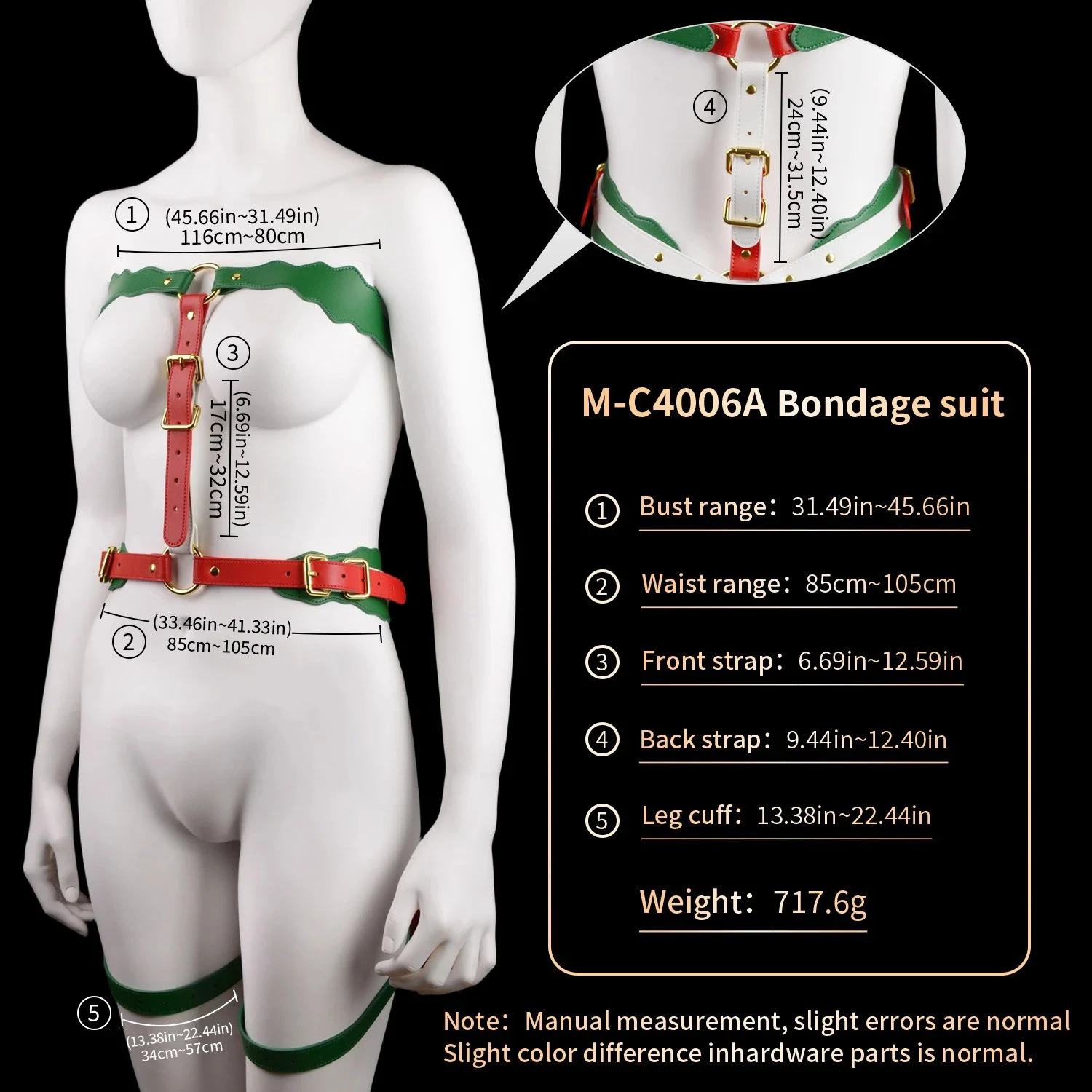 Christmas-themed leather restraints designed for female body bondage during roleplay to enhance sexual experiences