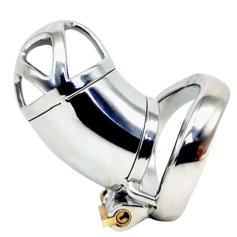 7cm Men Metal Chastity Cage Curved Ring Lock Penis in Cage Stainless Steel Chastity Cage for Man