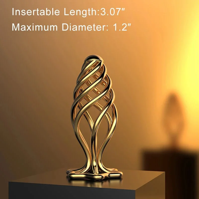 Electroplating Golden Hollow Out Spiral Metal Anal Plug Stimulus for Game Sex Toy