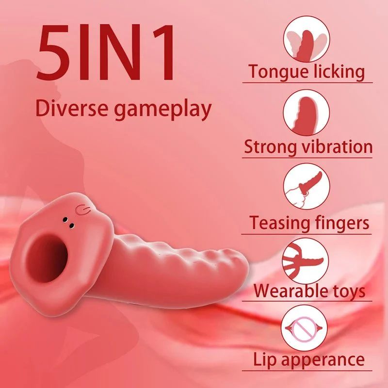 Multi-function USB Rechargeable 5 in 1 Vibrating Finger Sleeve Oral Sex Tongue Finger Vibrator Sex Toys