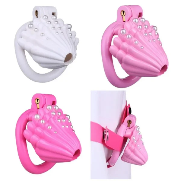 Pearl Shell Chastity Cage Kit ABS Resin Chastity Belt Elastic Strap on Urehtral Penis Lock Adult Sex Toy for Men Sissy