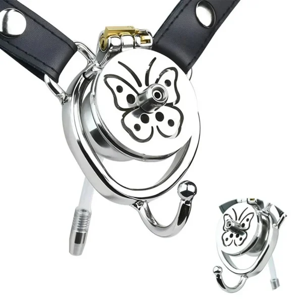 Butterfly Sissy Male Metal Chastity Training Flat Cock Cages Lock Cage Novelty Sissy Inverted Chastity Strap on Device