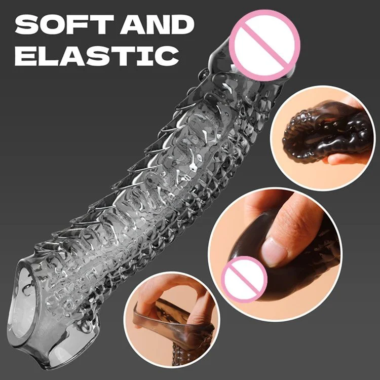 Vibrating Reusable Penis Sleeve Extender Men Delay Ejaculation Condom