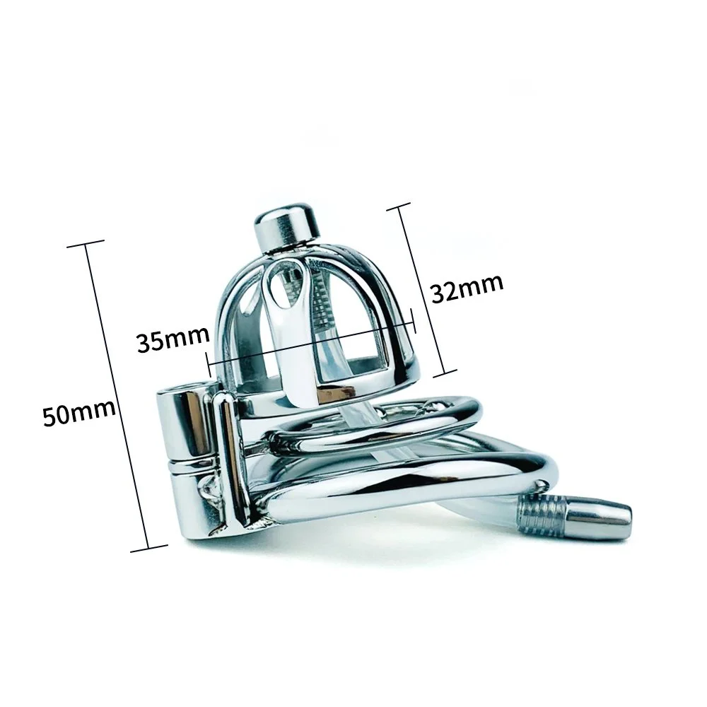 50MM Cock Cage Male Chastity Devices Urethral Plug Stainless Steel Chastity Cage With Urinary Catheter Penis Lock