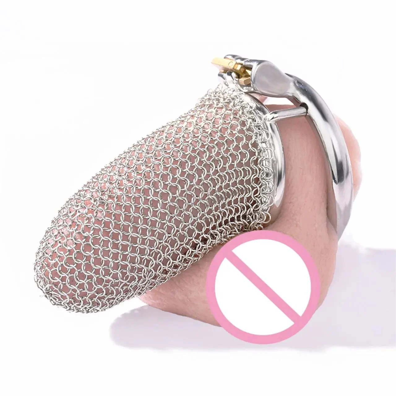 304 Stainless Steel Male Reticular Shape Chastity Lock Cock Cage with Curved Round Ring Chastity Cage for Men