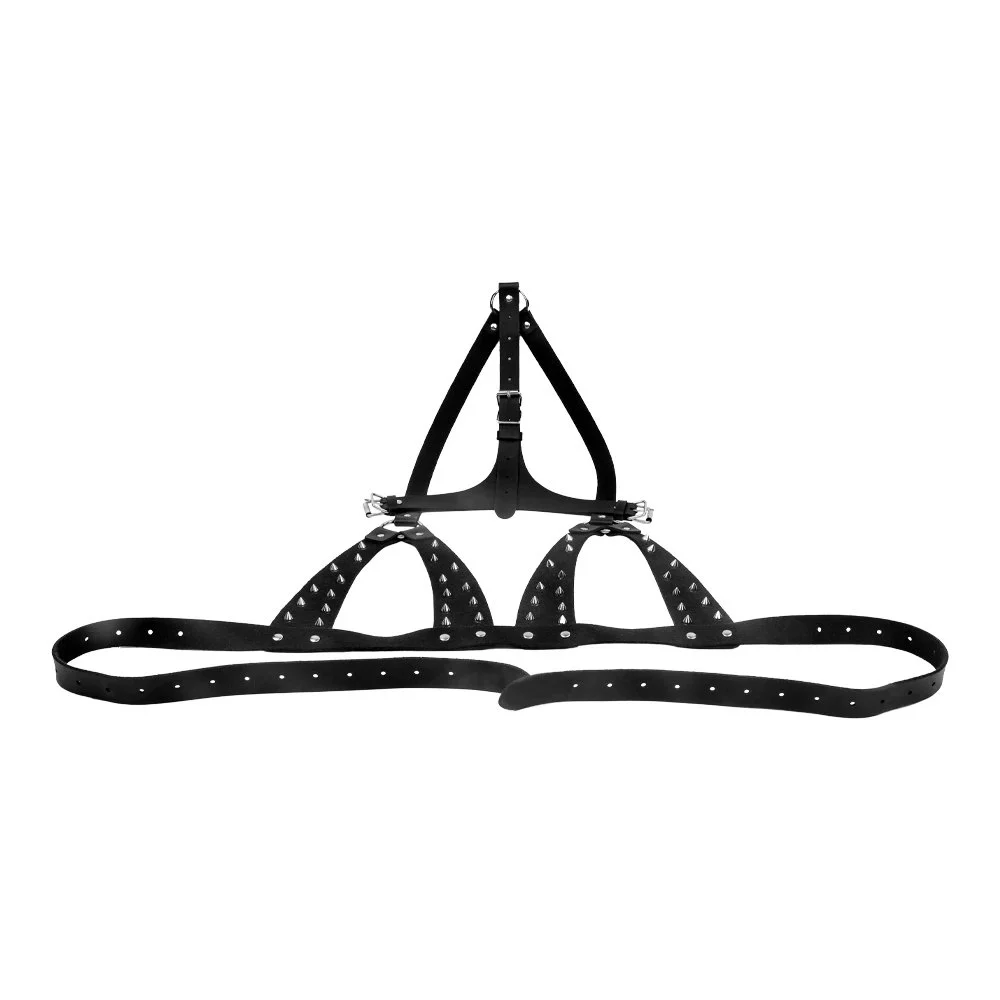 PU Leather Alloy Metal Adjustable Wear-resistant Leather Bra studded Flirting Leather Bra for Man and Woman