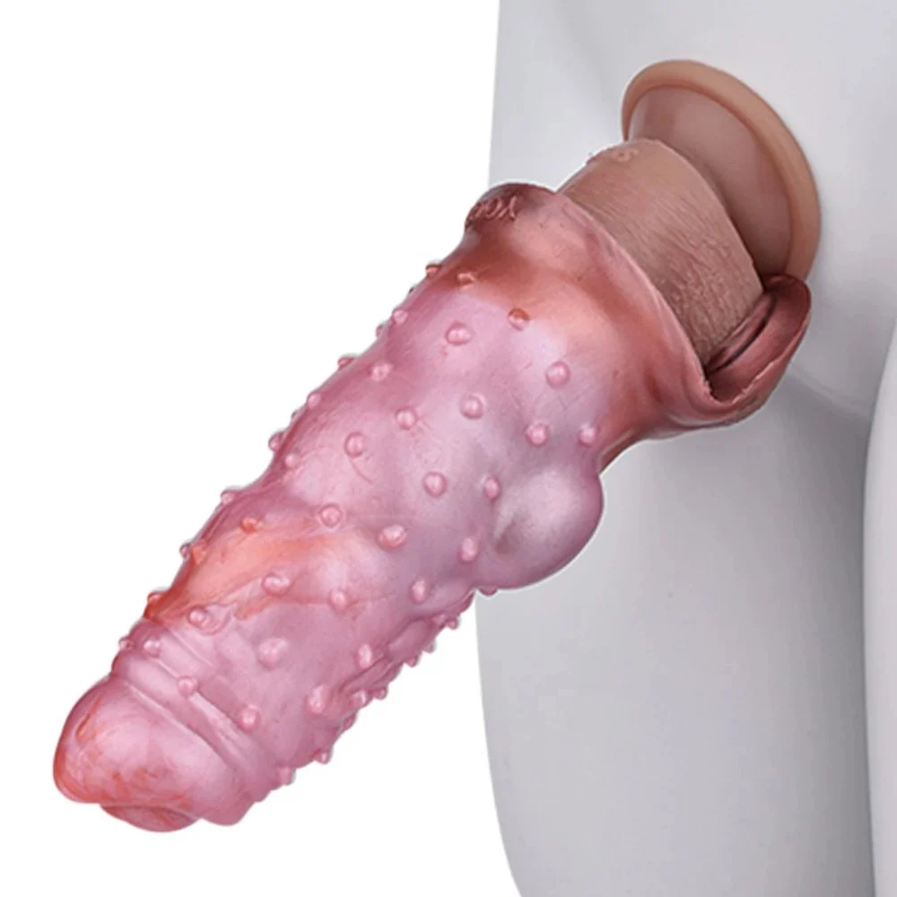 Wolf Teeth Sleeve Animal Penis Sleeve with Convex Textures Silicone Cock Ring Penis Enlarger for Go-Long Stamina Reusable