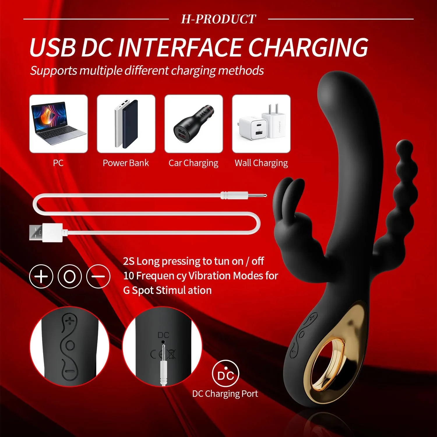Rabbit Anal Plug 3 in 1 Vibrator 10 Strong Speeds Vibrating G Spot Stimulator Dildo Sex Toys for Women
