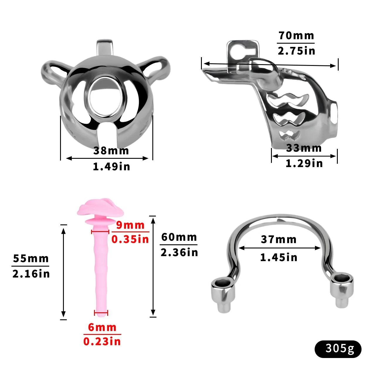 Catheter + Anti-Detachment Ring Male Chastity Erotic Toys Stainless Steel Metal Penis Chastity Cage Easy to Carry Penis Lock