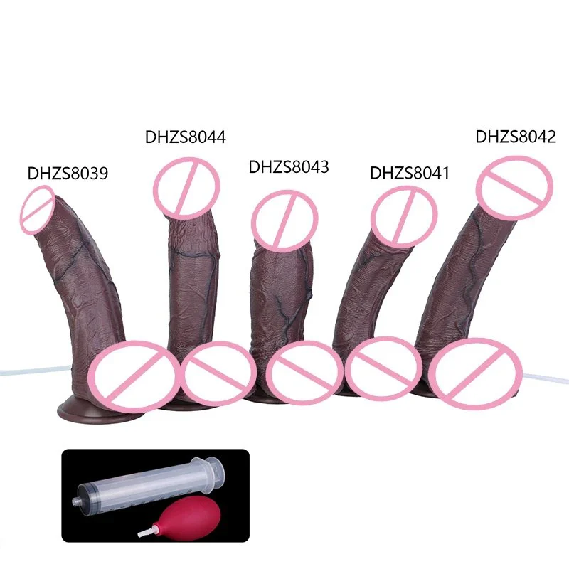 Real Soft Dual-Layer Squirting Black Dildo Realistic Silicone Anal Plug WIth Ejaculation Function for Men Women Masturbator