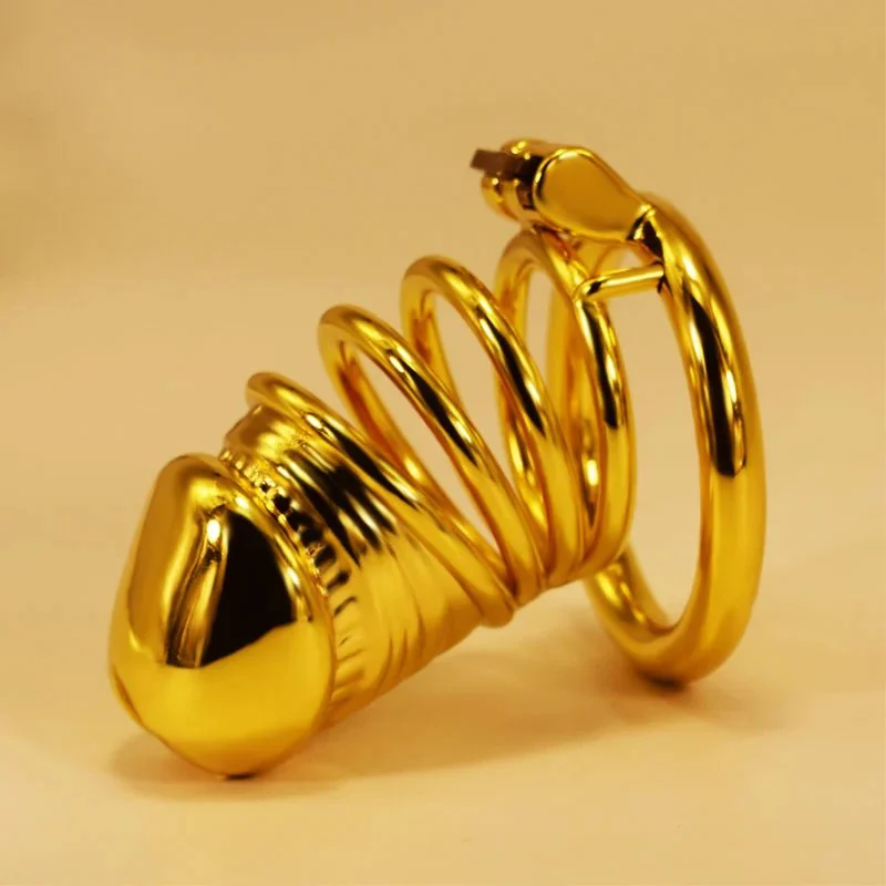 54 Gold-plated New Stainless Steel Cage Men's Chastity Lock SM-304 Cage Sex Toys for Man