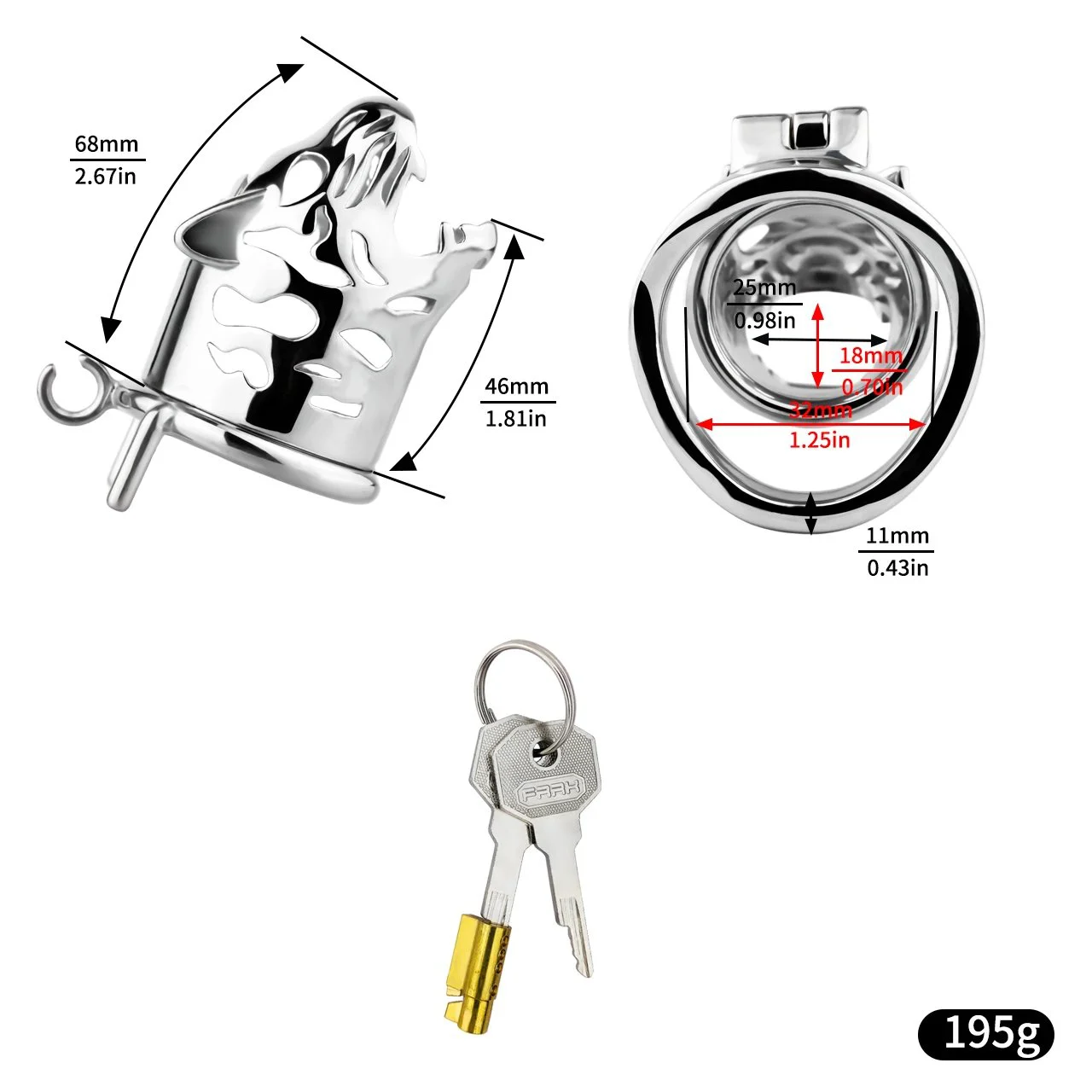 37 Extended Tiger Head Chastity Lock Stainless Steel Chastity Lock Anti-masturbation Penis Bondage Tool