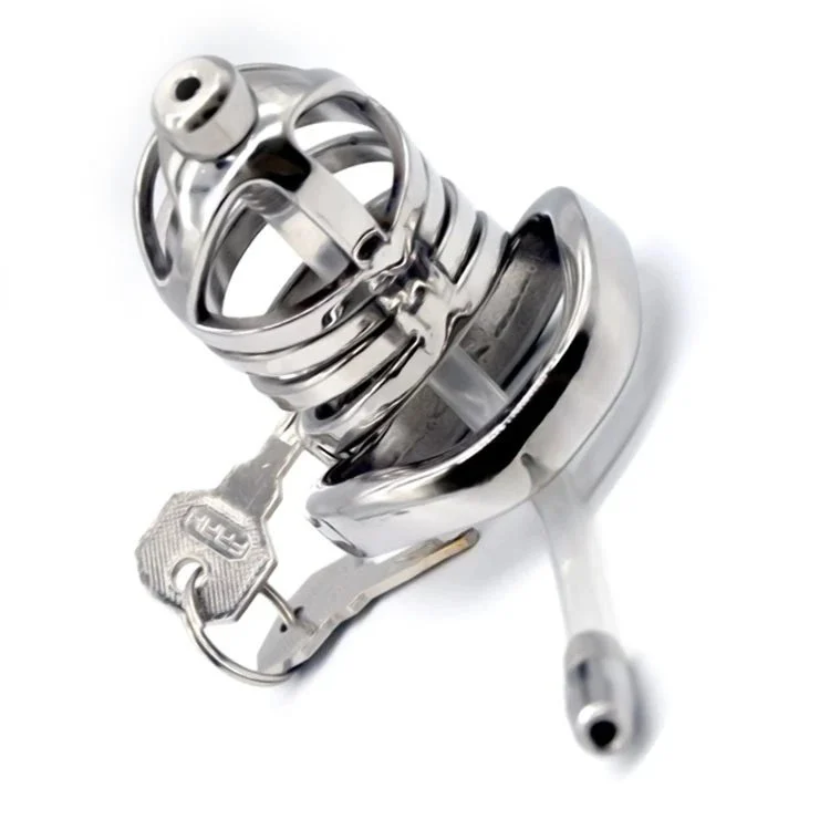 60mm 304 Stainless Steel Cock Cage Penis Cage Curved Ring Chastity Cage Male Chastity Device with Catheter