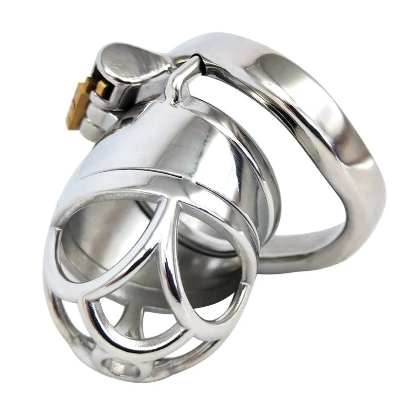 60mm Male Chastity Cage Curved Cock Ring 304 Stainless Steel Lock Penis Cage with Keyholder for Him