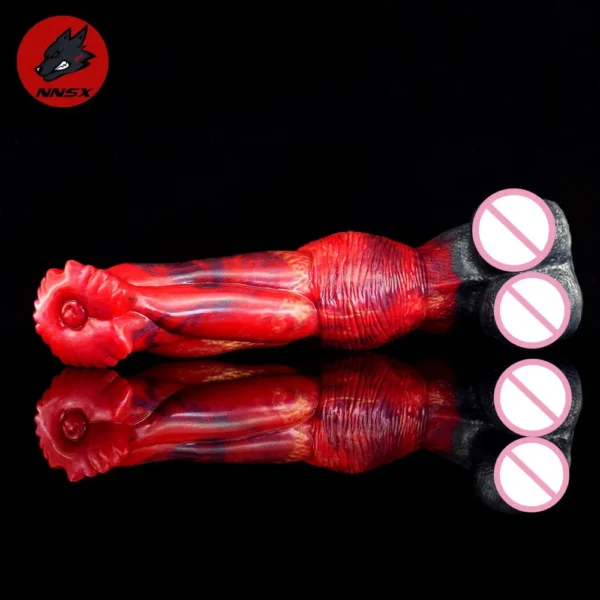Color Huge Artificial Penis Fire Dragon Color Strap on Dildo Realistic Testicles Dog Knot Dildo Sex
