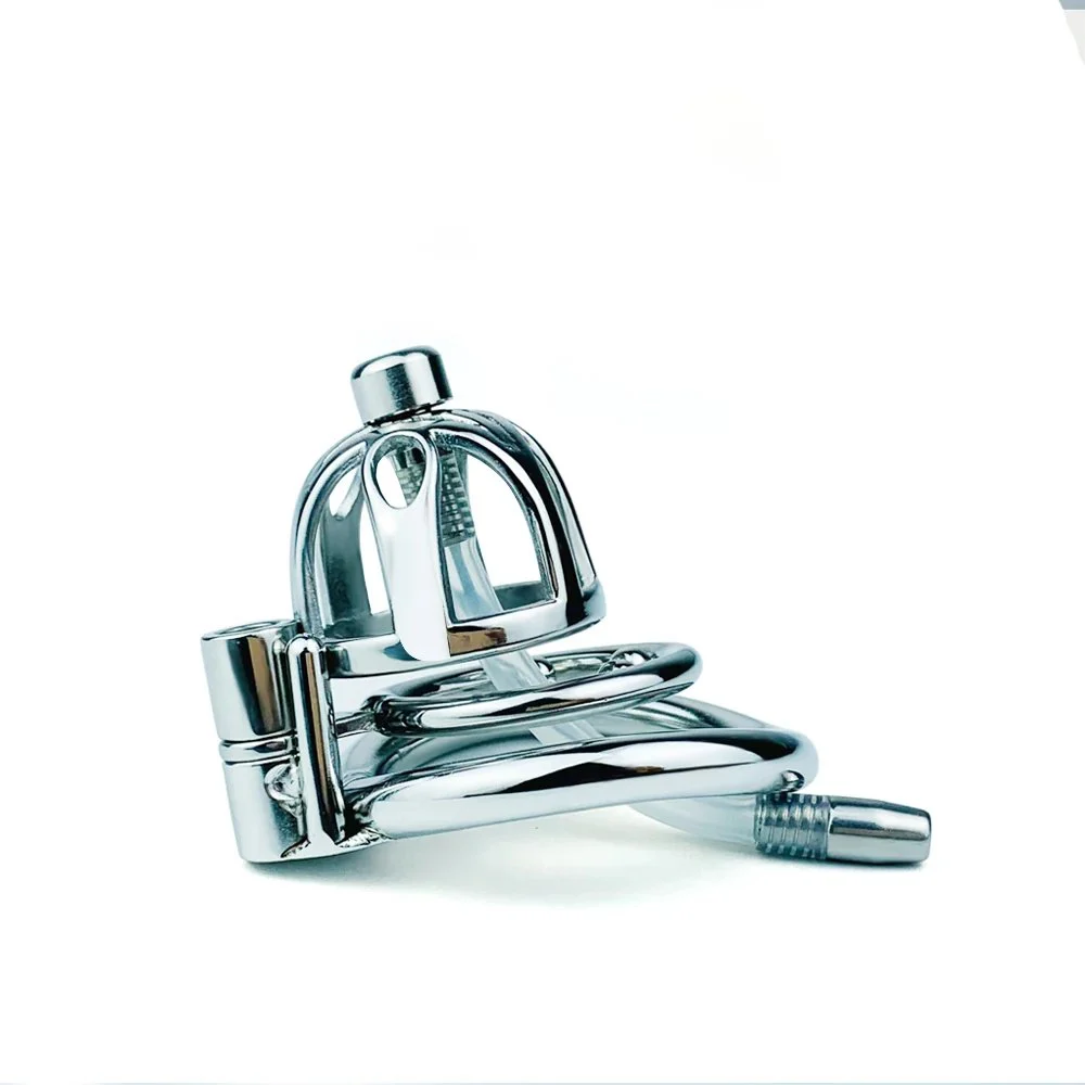 50MM Cock Cage Male Chastity Devices Urethral Plug Stainless Steel Chastity Cage With Urinary Catheter Penis Lock