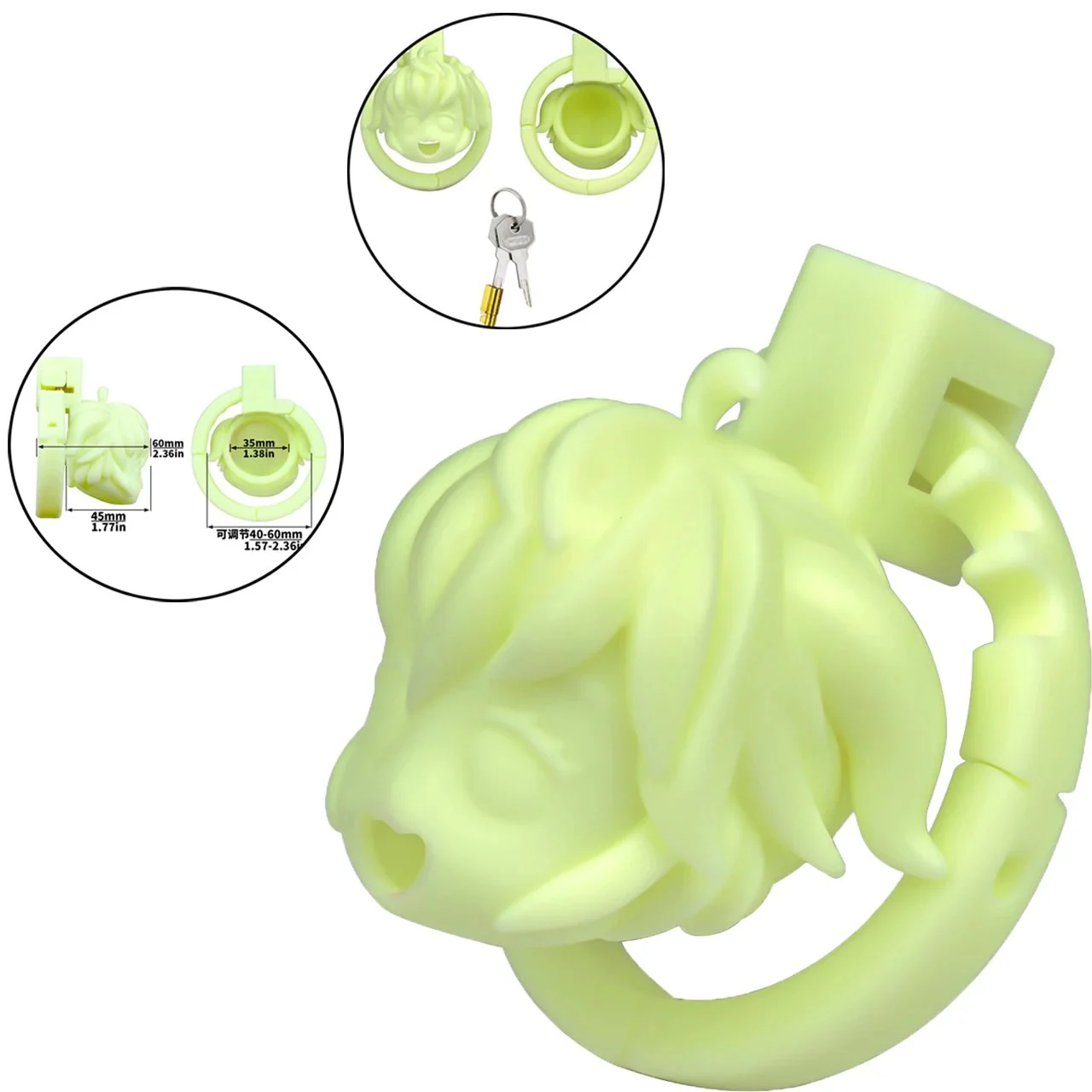 Cartoon Style ABS Resin Male Chastity Cock Cage, Adjustable Snap Rings 40 to 60mm, Cute Design Adult Toy for Men