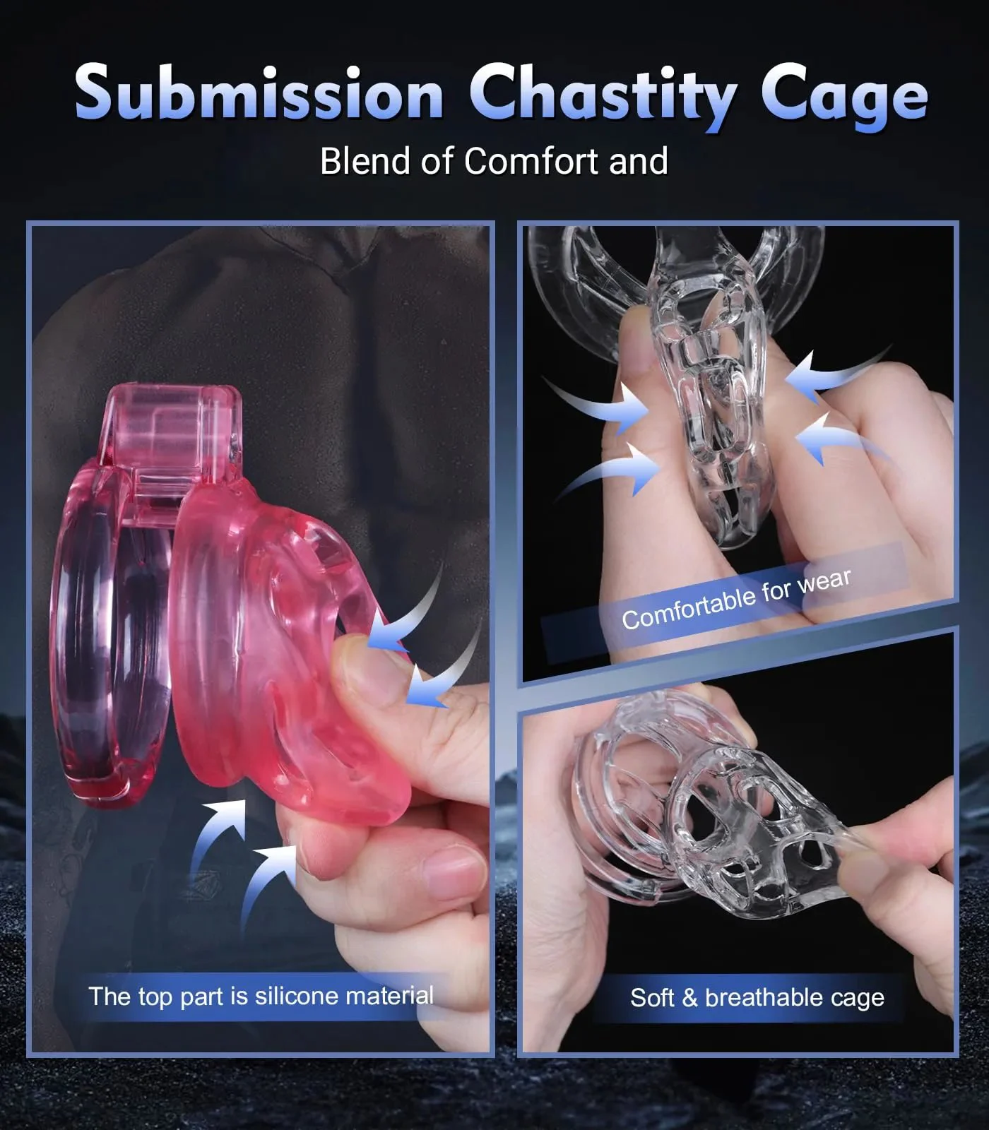 Male Chastity Cage Bondage Silicone Waterproof Eco-Friendly Invisible for Long-Term Wear 6 Penis Rings Clamps Adult