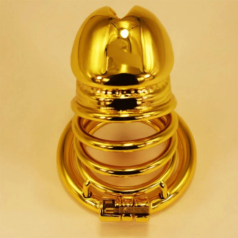 54 Gold-plated New Stainless Steel Cage Men's Chastity Lock SM-304 Cage Sex Toys for Man