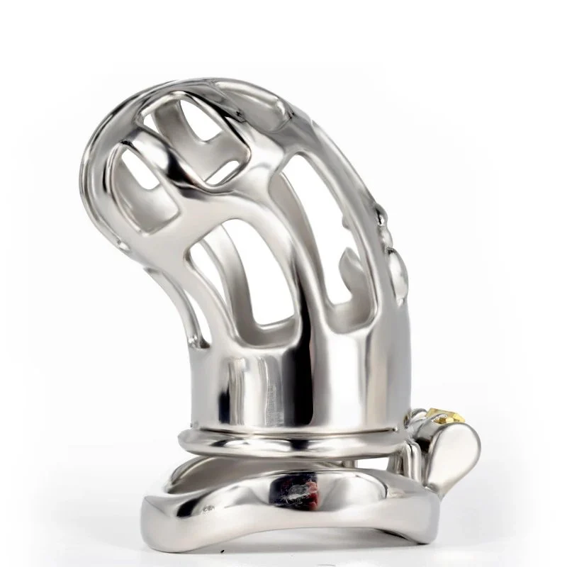 10cm Elongated Curved Stainless Steel Chastity Lock Cage for Male Other Sex Toy