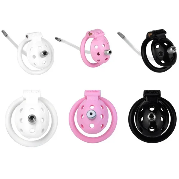 Male Resin Bondage Penis Chastity Cage with Conduit for Bdsm Male Sex Toys Three Colors Four Sizes to Choose From