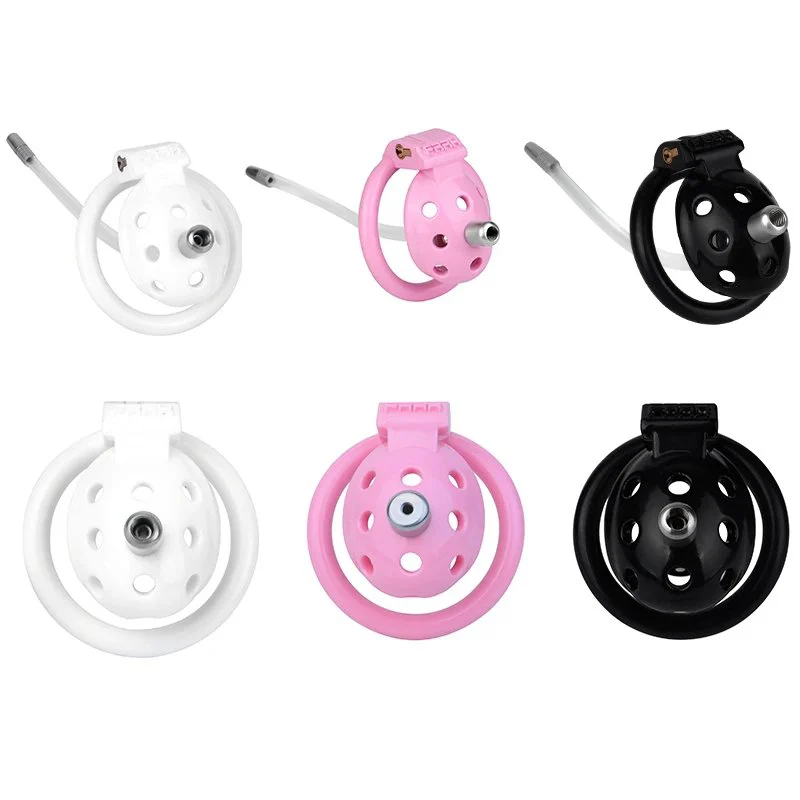 Male Resin Bondage Penis Chastity Cage with Conduit for Bdsm Male Sex Toys Three Colors Four Sizes to Choose From