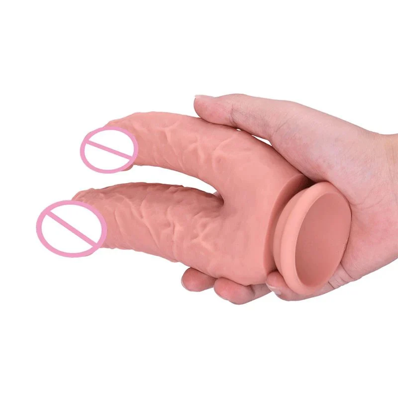 Double Head Huge Dildo Lesbian Vaginal Toys Big Penis Stimulation Double Penetration Silicone Dildo with Suction Cup