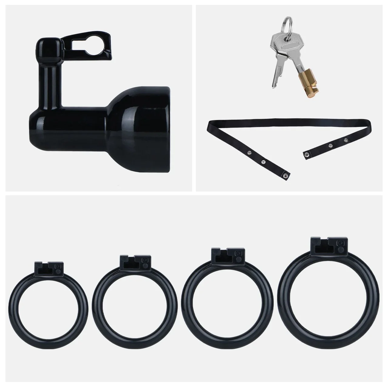 Inverted Chastity Cage Micro Sex Toy Set with 4 Cock Rings Chastity Belt Penis Lock Adult Bondage Devices for Men