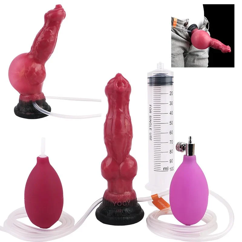 7 Inch Liquid Silicone Animal Wolf Anal Plug Dildo Realistic Inflatable Squirting Cock Adult Masturbator Orgsm Ejaculation Sex Toy
