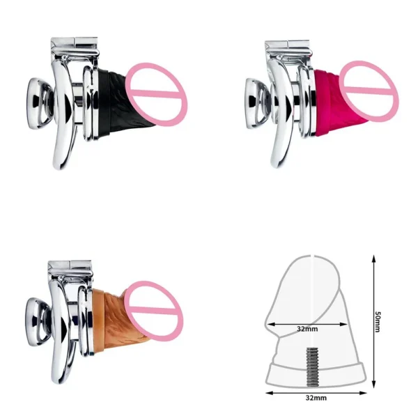 Flat Chastity Cage with Penis Dildo Small Inverted Cock Cages Metal Chastity Lock Negative Bondage for Men Device