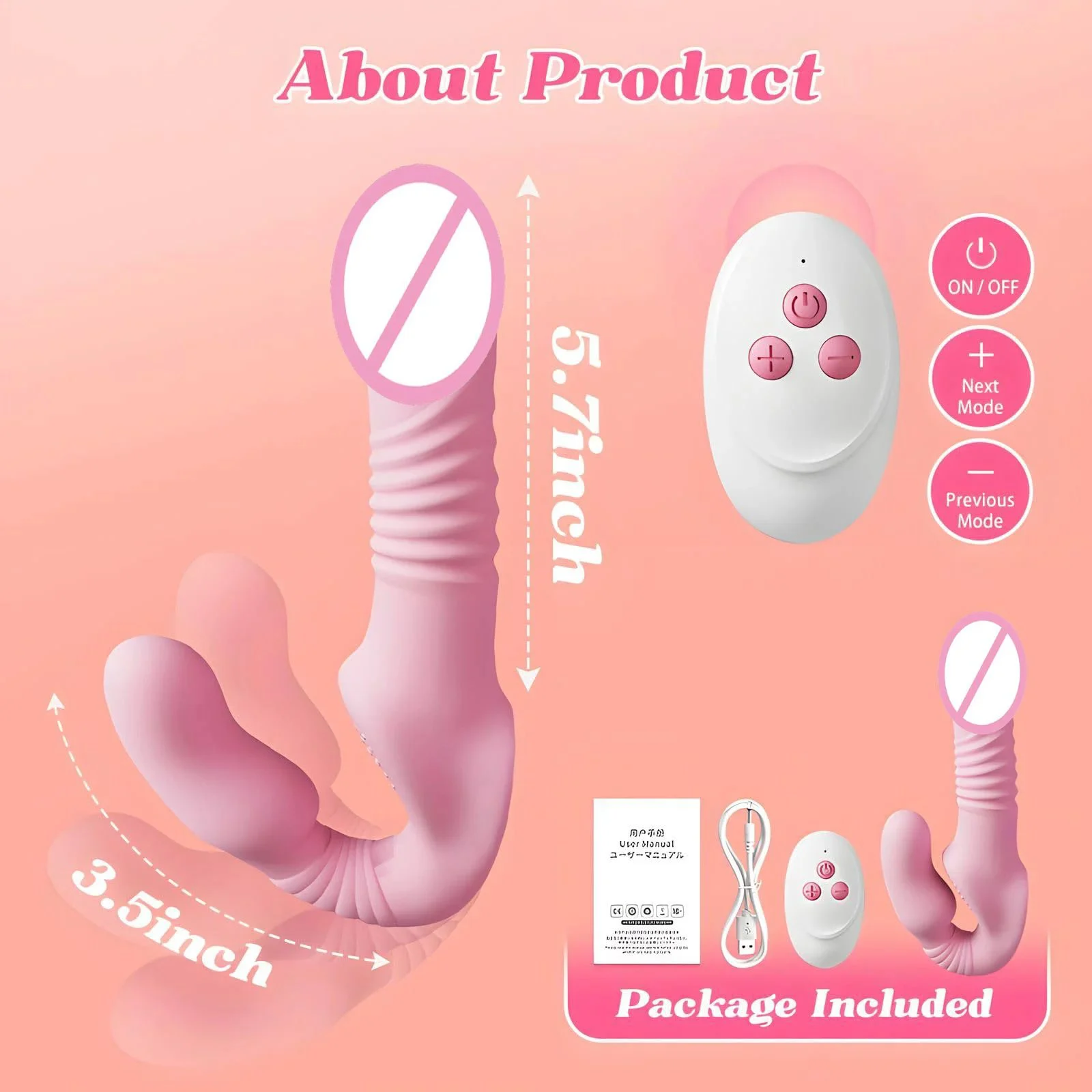 Double Ended Strapless Lesbian Vibrators Remote Control Strap on G-Spot Thrusting Dildo Vibrator Adult Sex Toy for Women Couple