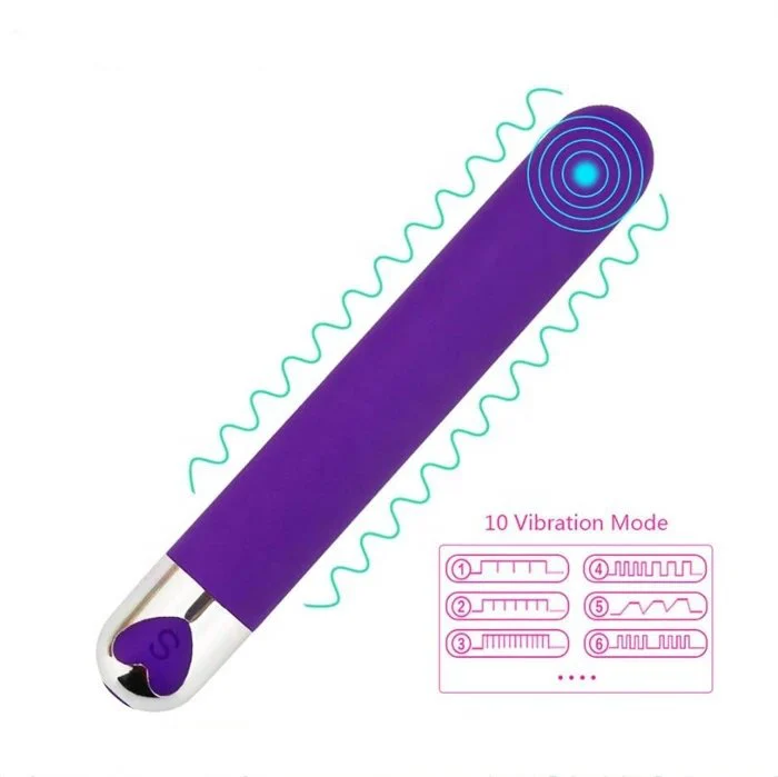 USB Rechargeable Waterproof Mini Adult Women's Long Bullet Vibrator with 10-Speed Clitoral G-Spot Vaginal Stimulation Non-Latex