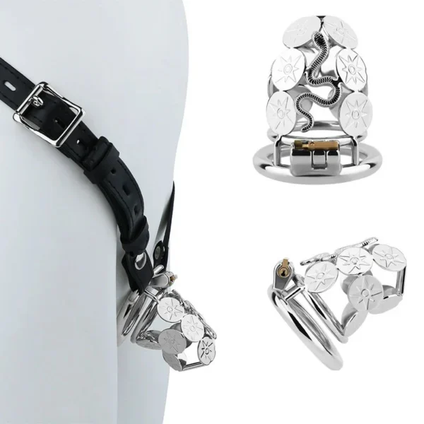 Mysterious Serpent-Themed Stainless Steel Male Penis Chastity Cage a Comfortable and Breathable Male Restraint Sex Toy