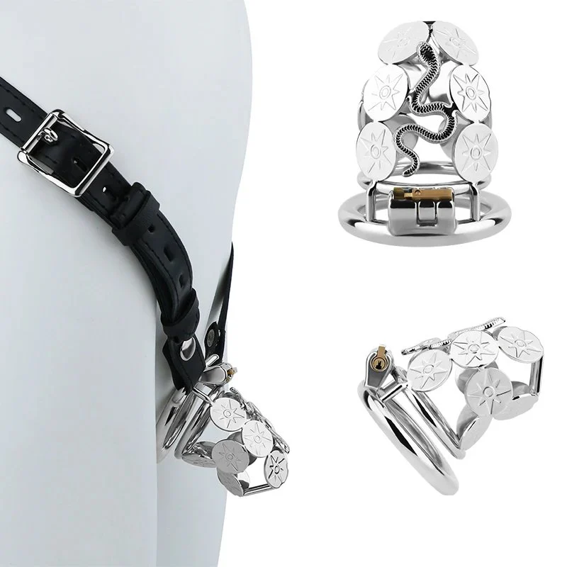 Mysterious Serpent-Themed Stainless Steel Male Penis Chastity Cage a Comfortable and Breathable Male Restraint Sex Toy