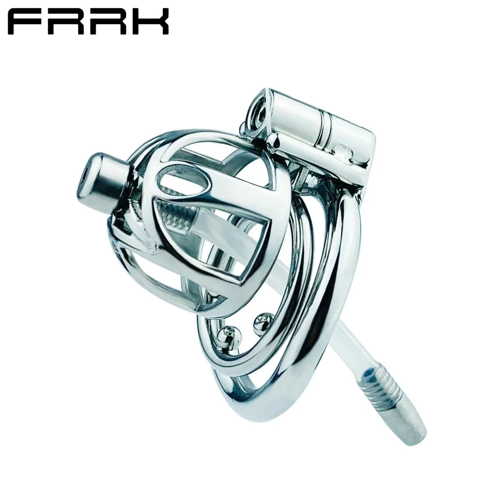 50MM Cock Cage Male Chastity Devices Urethral Plug Stainless Steel Chastity Cage With Urinary Catheter Penis Lock