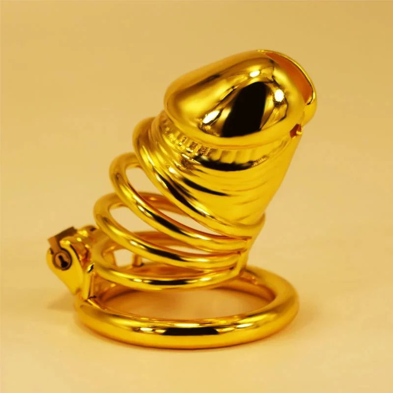 54 Gold-plated New Stainless Steel Cage Men's Chastity Lock SM-304 Cage Sex Toys for Man
