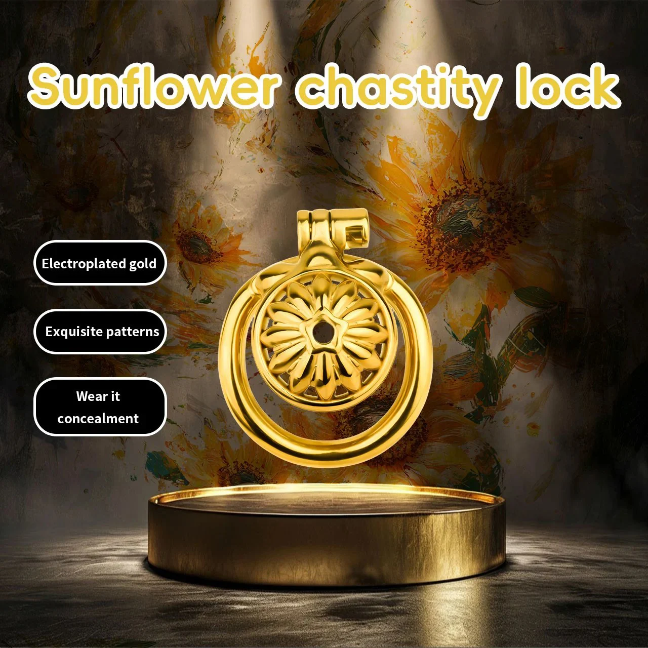 Metal Catheter Urethral Tube and PU Belt Tiny Metal Sunflower Chastity Cage,sissy Chastity Cage Couples Bondage Sex Toys