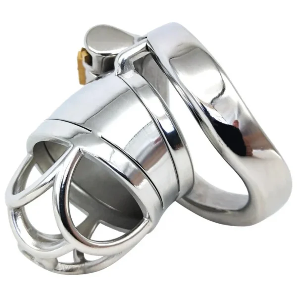 60mm Male Chastity Cage Curved Cock Ring 304 Stainless Steel Lock Penis Cage with Keyholder for Him