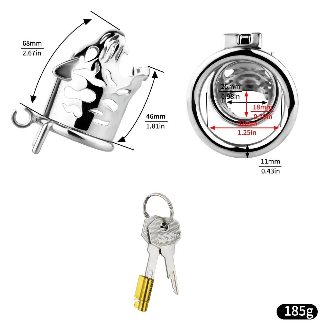 37 Extended Tiger Head Chastity Lock Stainless Steel Chastity Lock Anti-masturbation Penis Bondage Tool