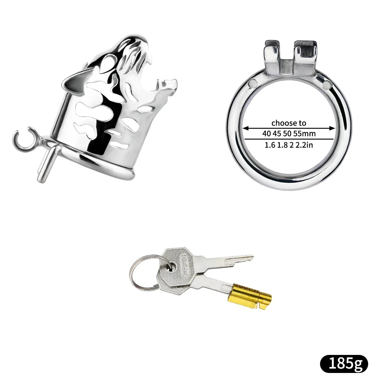 37 Extended Tiger Head Chastity Lock Stainless Steel Chastity Lock Anti-masturbation Penis Bondage Tool