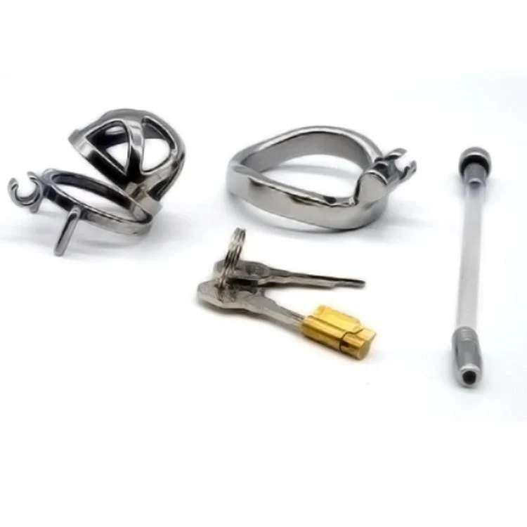 51mm 304 Stainless Steel Male Chastity Device with Catheter Sm Sex Toys Penis Cage with Keyholder Curved Ring Chastity Cage
