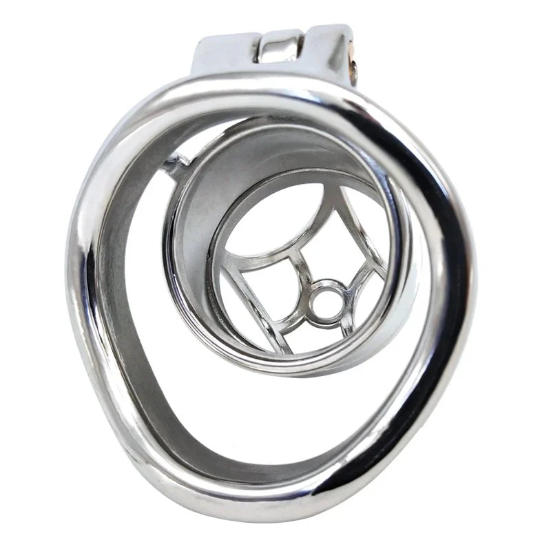 60mm Male Chastity Cage Curved Cock Ring 304 Stainless Steel Lock Penis Cage with Keyholder for Him