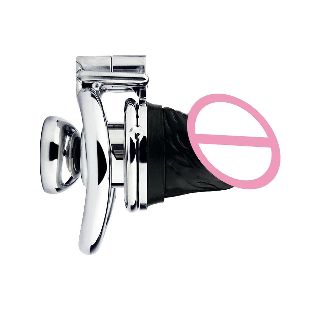 Flat Chastity Cage with Penis Dildo Small Inverted Cock Cages Metal Chastity Lock Negative Bondage for Men Device