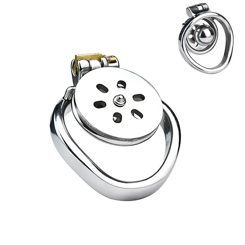 Flat Disc Inverted Chastity Cage with Steel Ball and Urethral Plug Cock Cage Male Toy Chastity Cage Lock Chastity