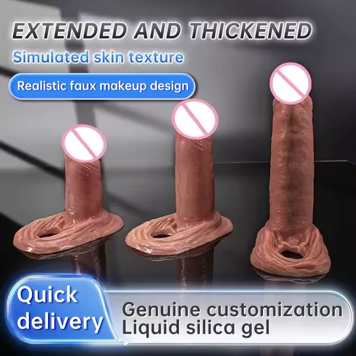Realistic Penile Sheath 3 Different Sizes Male Wolf Braces for Men Condom Soft Liquid Silicone Waterproof IPX5 Adult Sex Toys