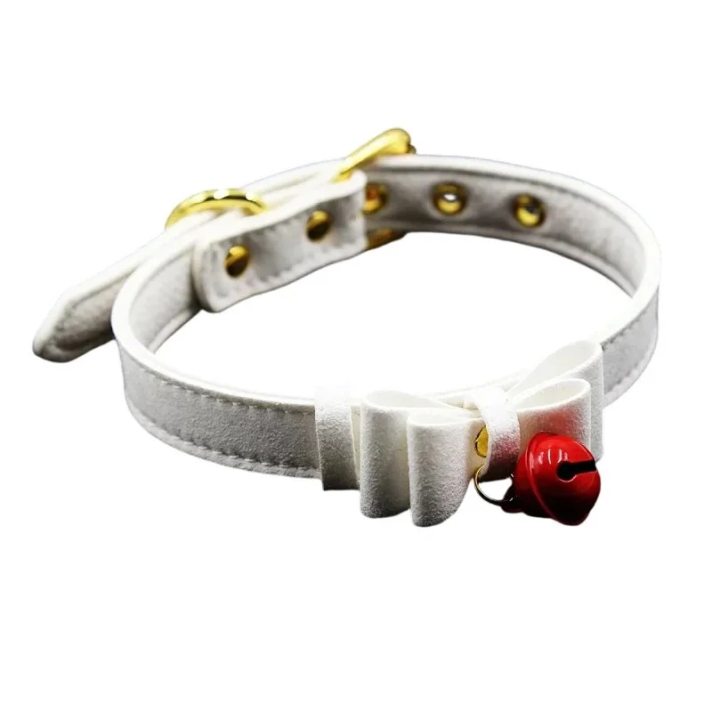 Neck Sleeve Pink Dog Bell Bow Gold Soft Leather Pin Buckle Neck Sleeve Black Adult Sex Toys